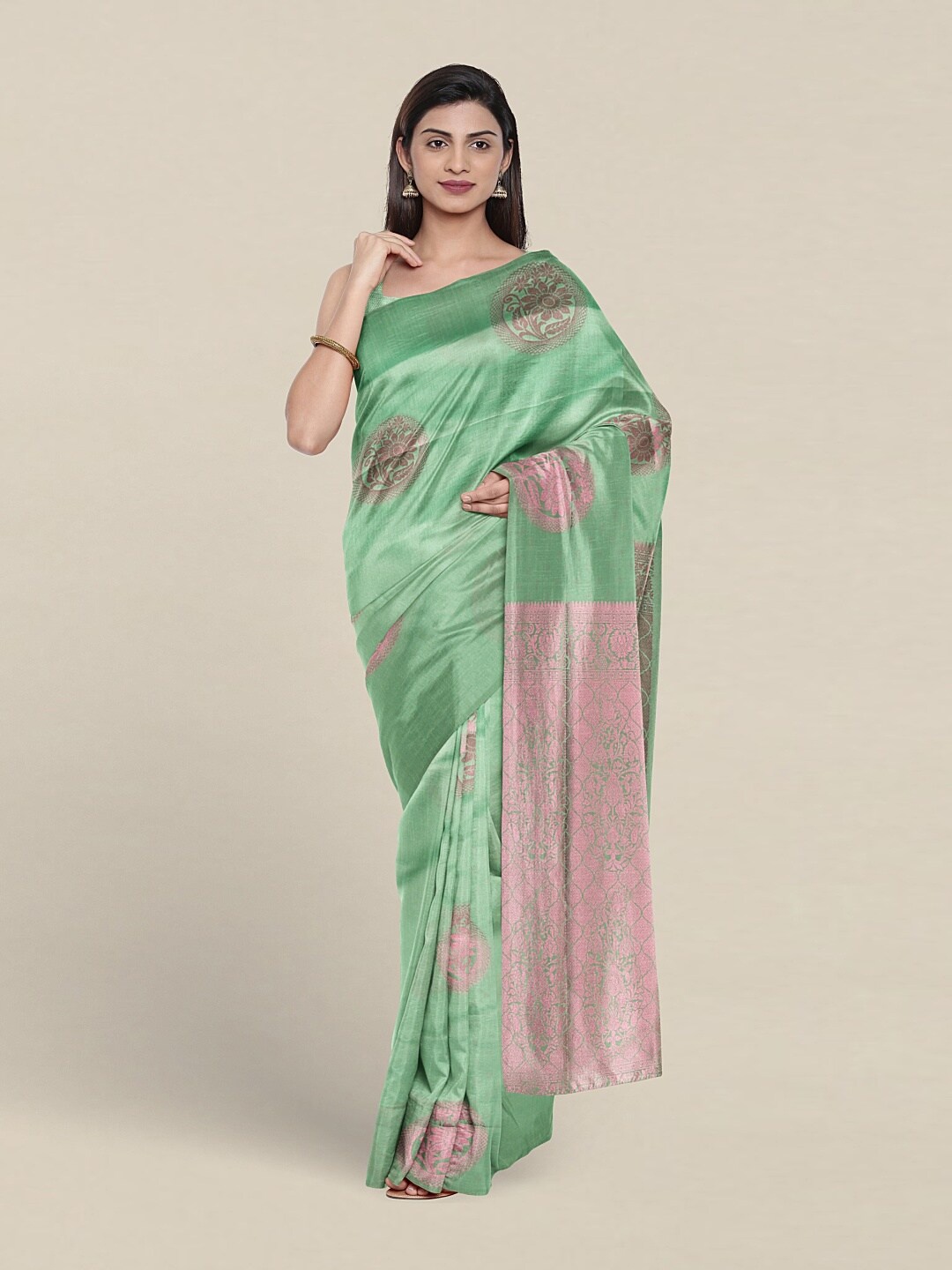 

Pothys Ethnic Motifs Woven Design Zari Art Silk Saree, Green