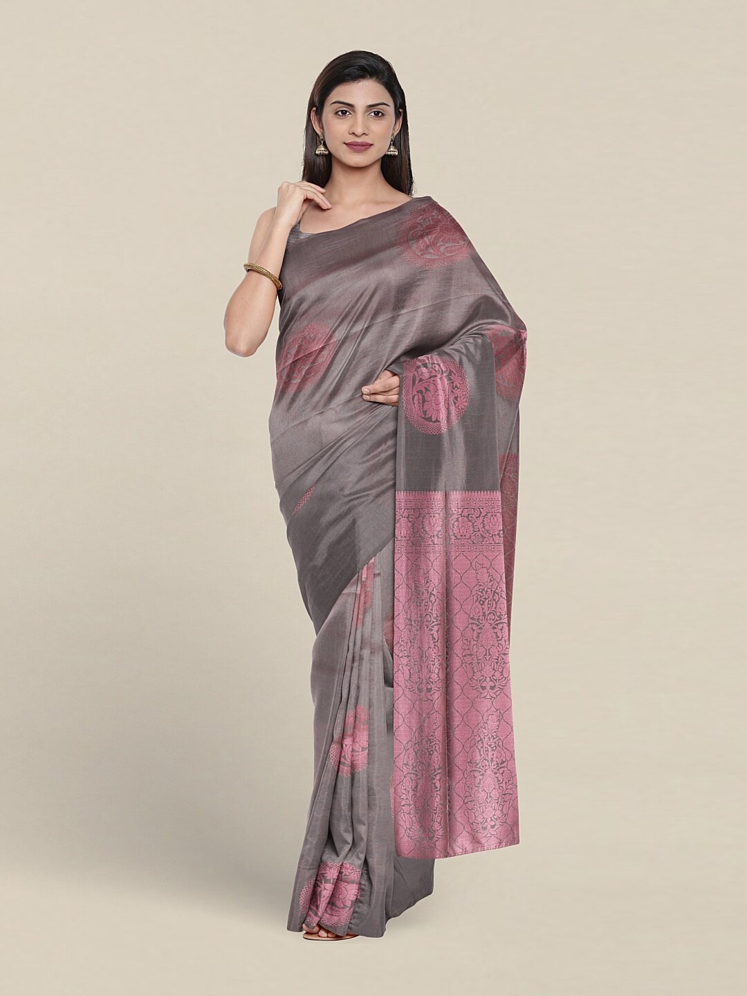 

Pothys Ethnic Motifs Woven Design Zari Art Silk Saree, Grey