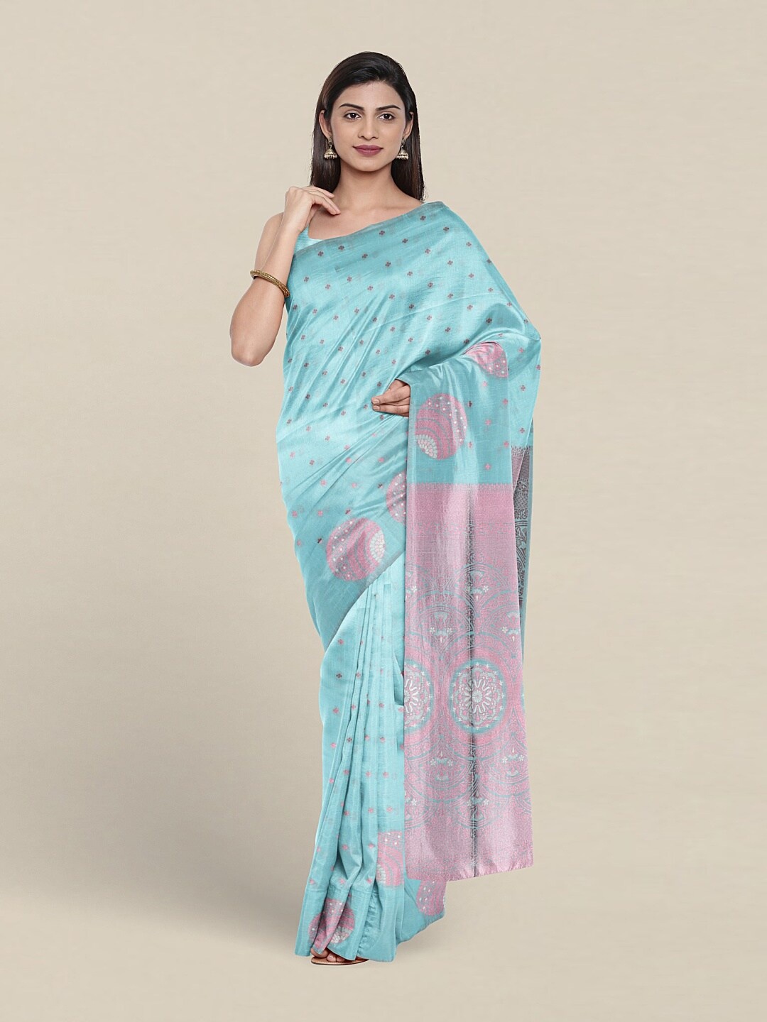 

Pothys Floral Woven Design Zari Art Silk Saree, Blue