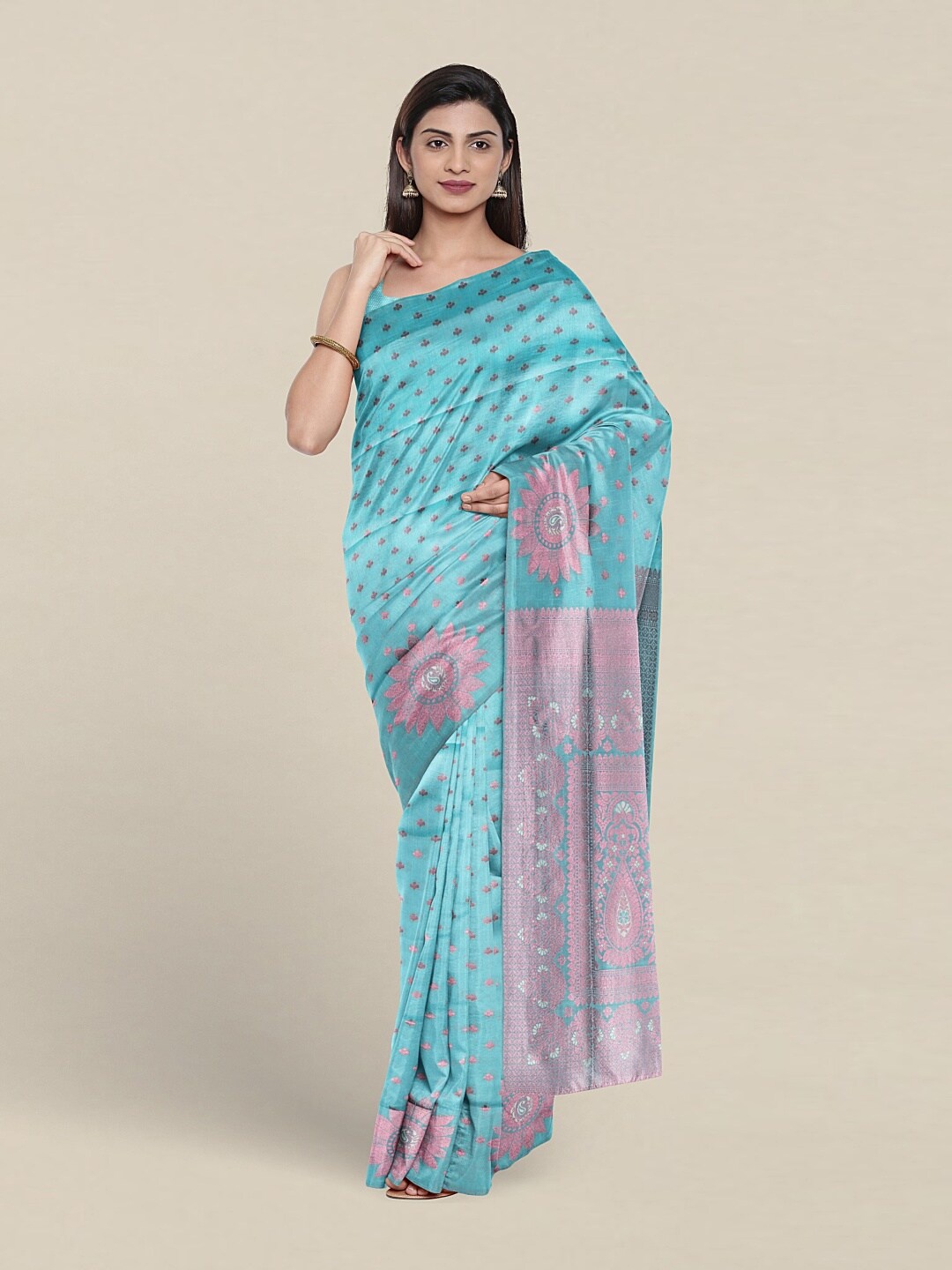 

Pothys Floral Woven Design Zari Art Silk Saree, Blue