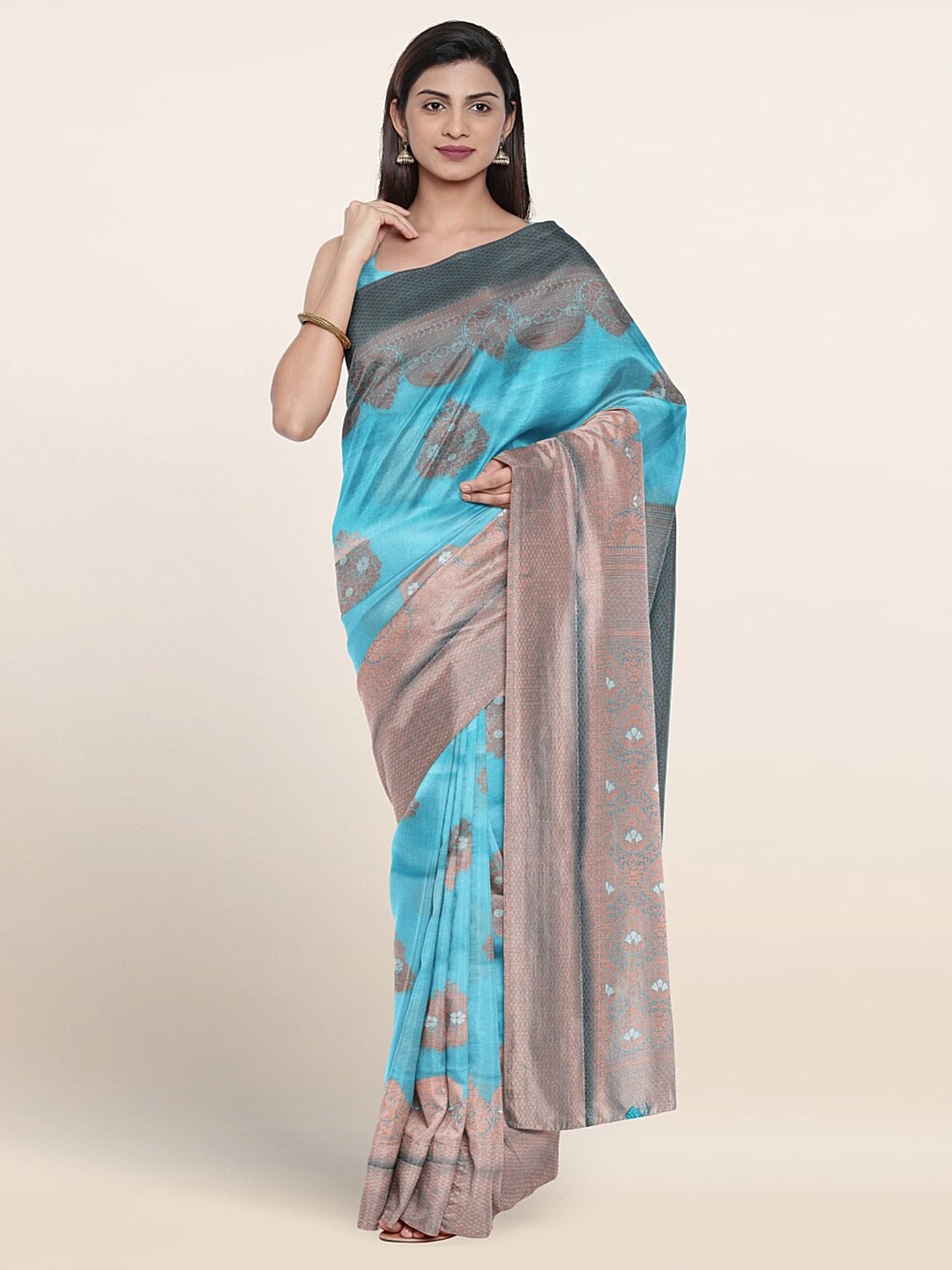 

Pothys Floral Woven Design Zari Art Silk Saree, Blue