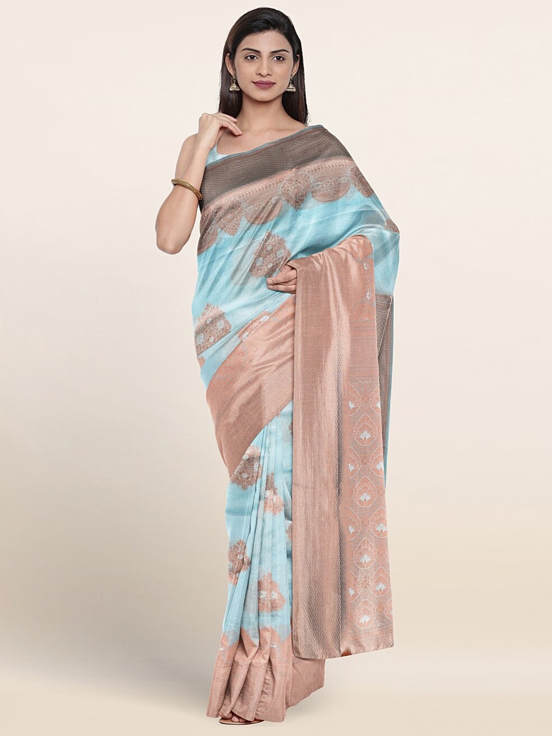 

Pothys Floral Woven Design Zari Art Silk Saree, Blue