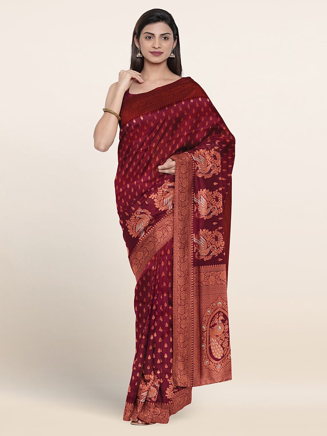 

Pothys Ethnic Motifs Woven Design Zari Art Silk Saree, Maroon