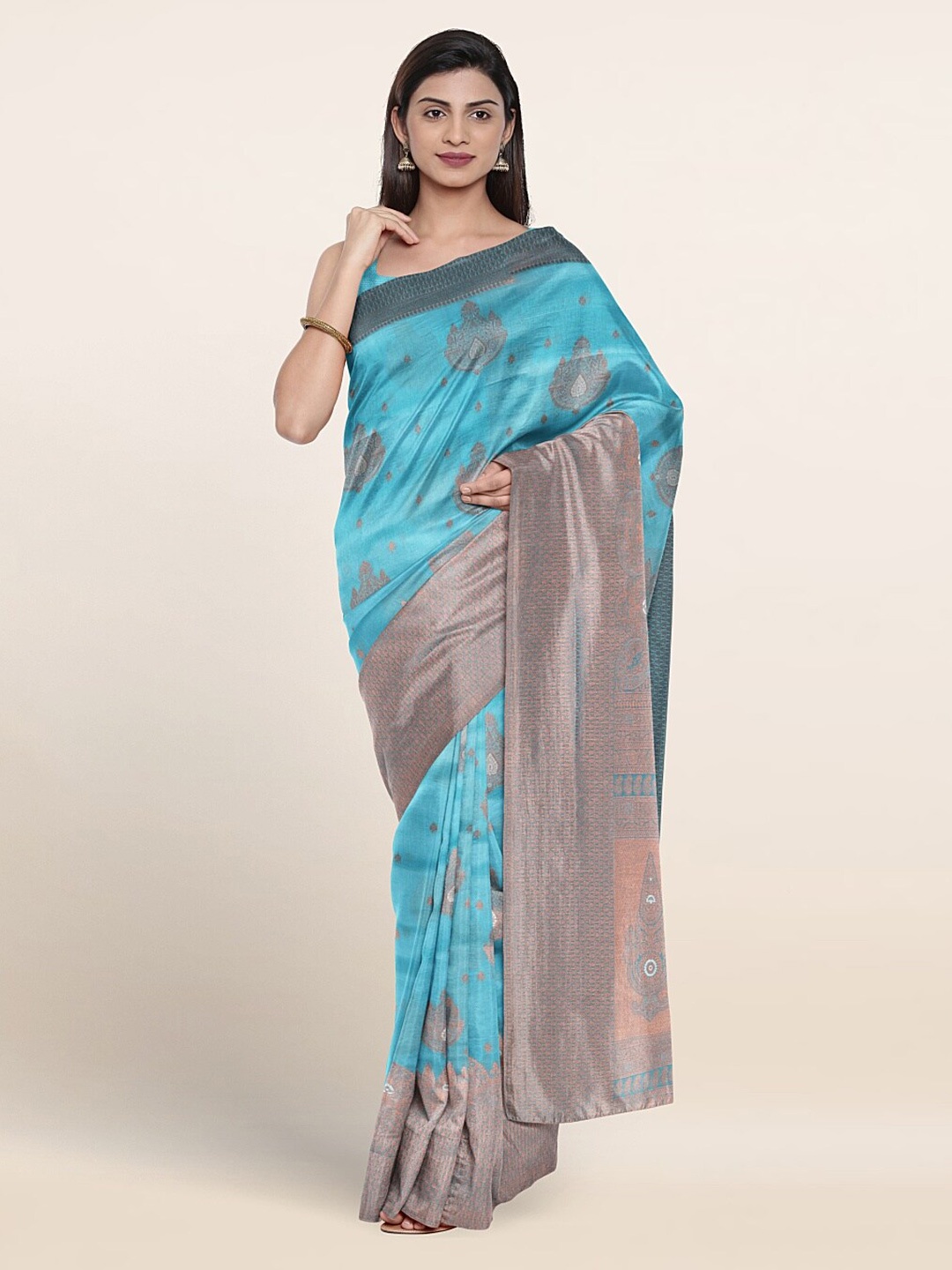 

Pothys Ethnic Motifs Woven Design Zari Art Silk Saree, Blue