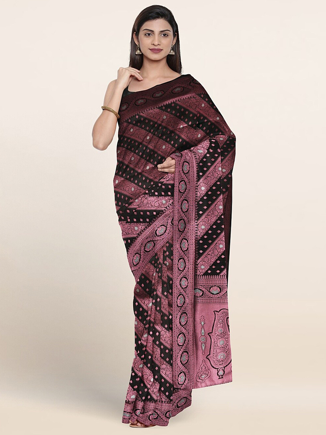 

Pothys Floral Woven Design Zari Art Silk Saree, Black