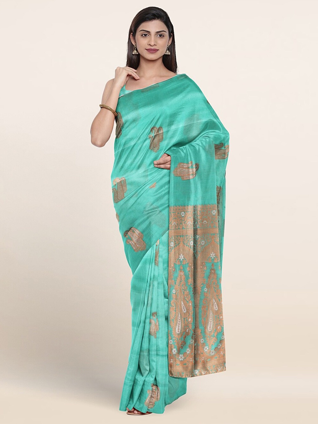 

Pothys Paisley Woven Design Zari Art Silk Saree, Green