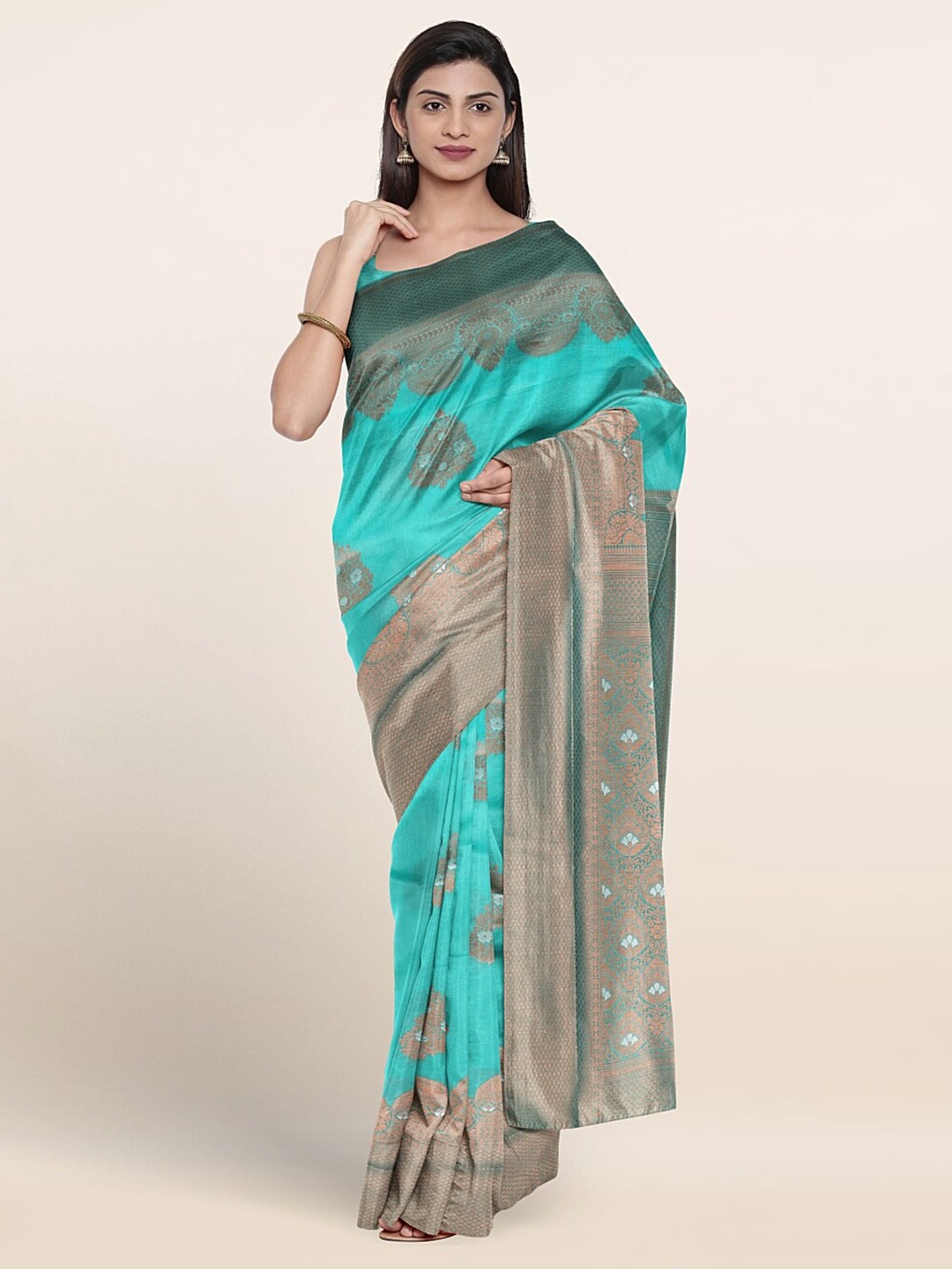 

Pothys Floral Woven Design Zari Art Silk Saree, Green