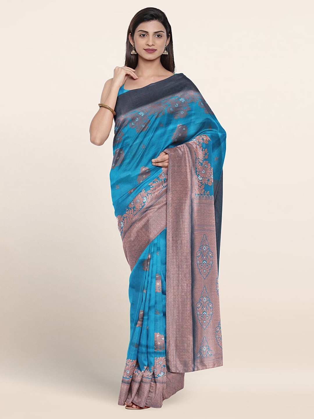 

Pothys Floral Woven Design Zari Art Silk Saree, Blue