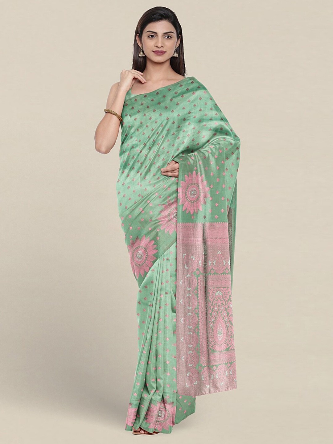 

Pothys Ethnic Motif Woven Design Zari Saree, Green