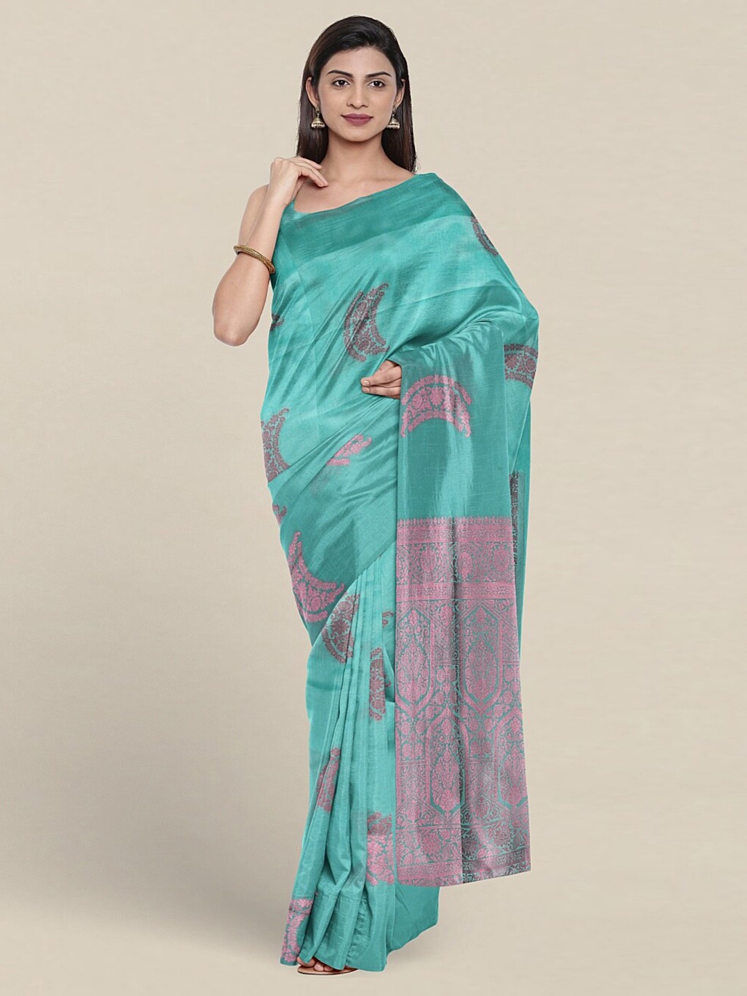 

Pothys Floral Woven Design Zari Saree, Green