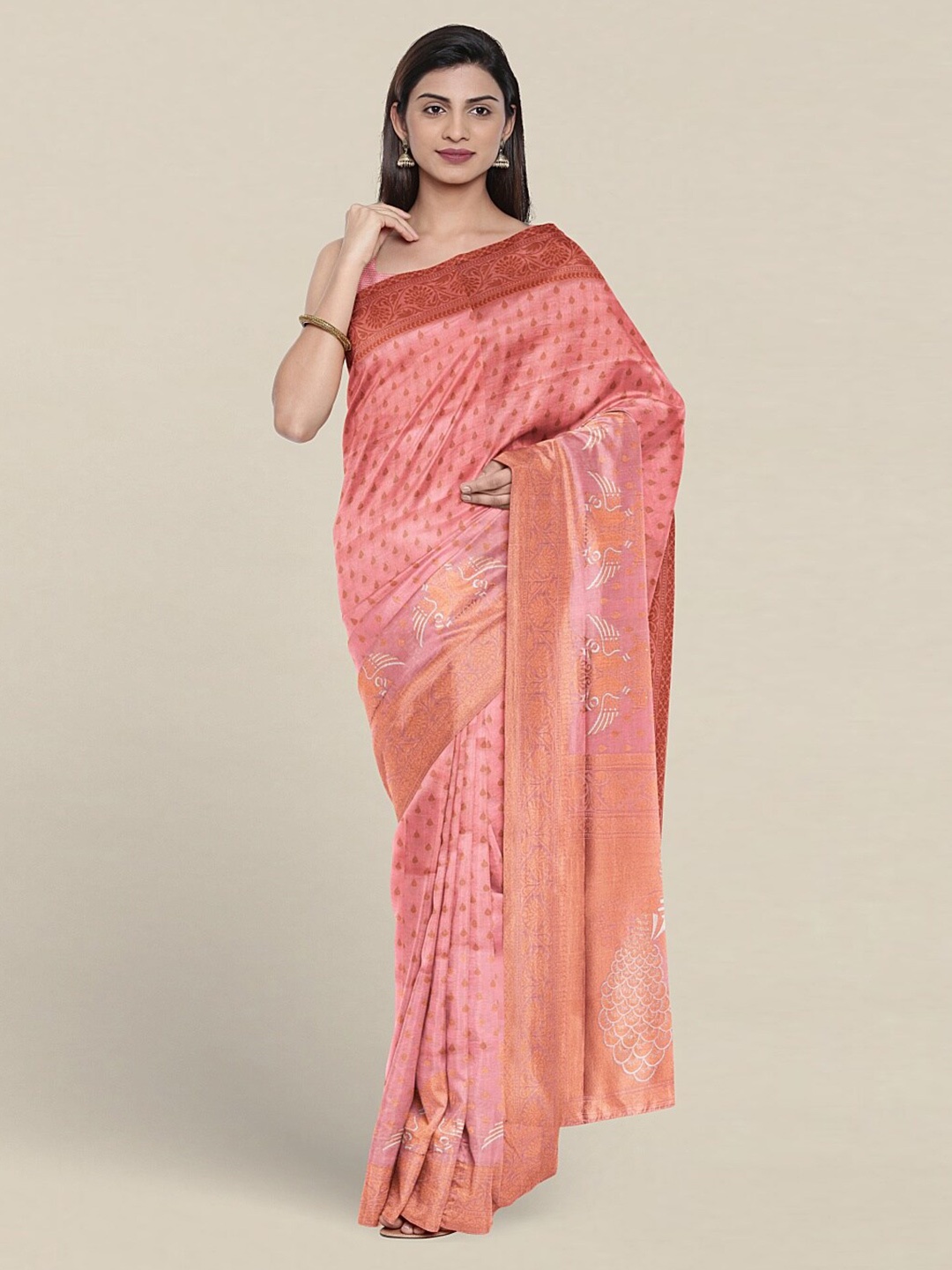 

Pothys Ethnic Motif Woven Design Zari Saree, Pink