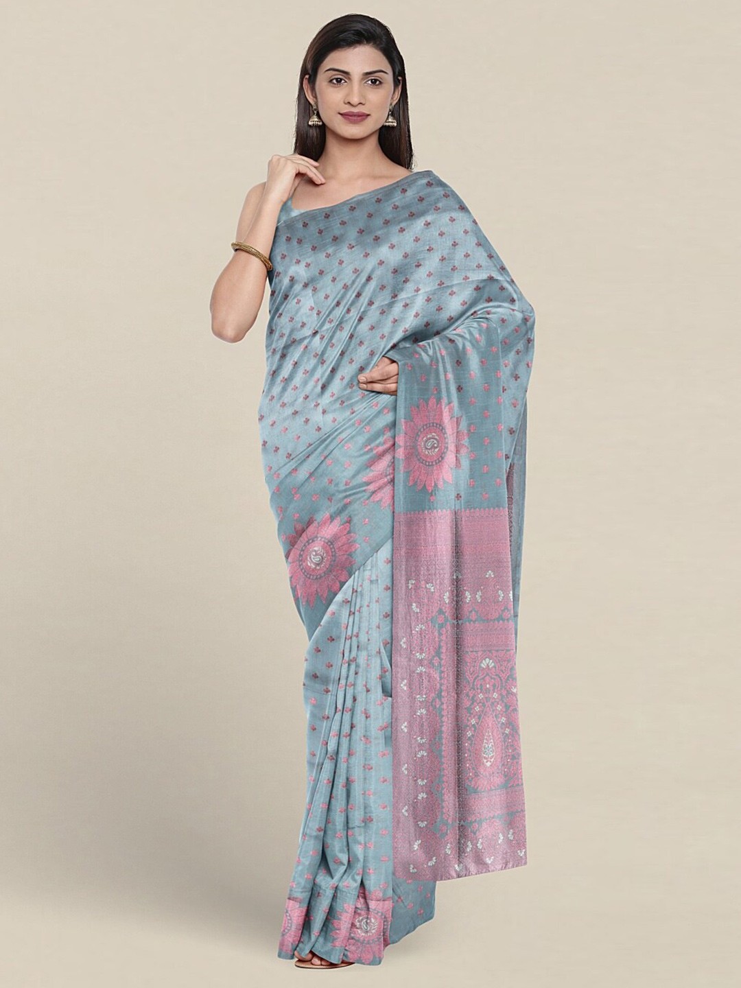 

Pothys Ethnic motif Woven Design Zari Saree, Grey