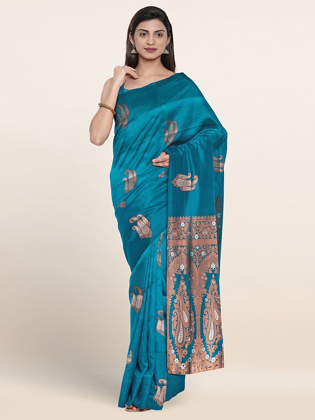 

Pothys Paisley Woven Design Zari Art Silk Saree, Blue