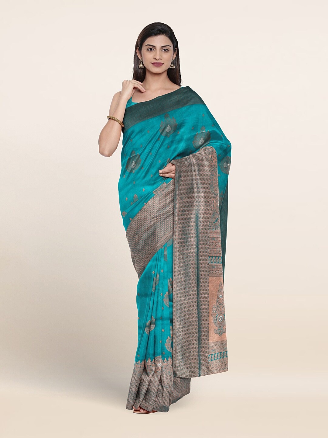 

Pothys Ethnic Motifs Woven Design Zari Saree, Turquoise blue