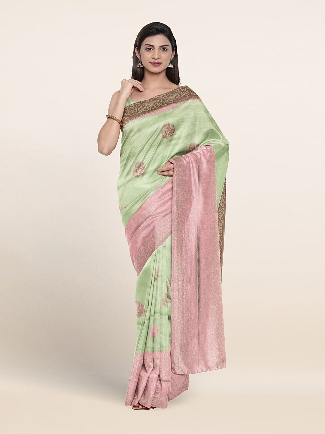 

Pothys Floral Woven Design Zari Art Silk Saree, Green