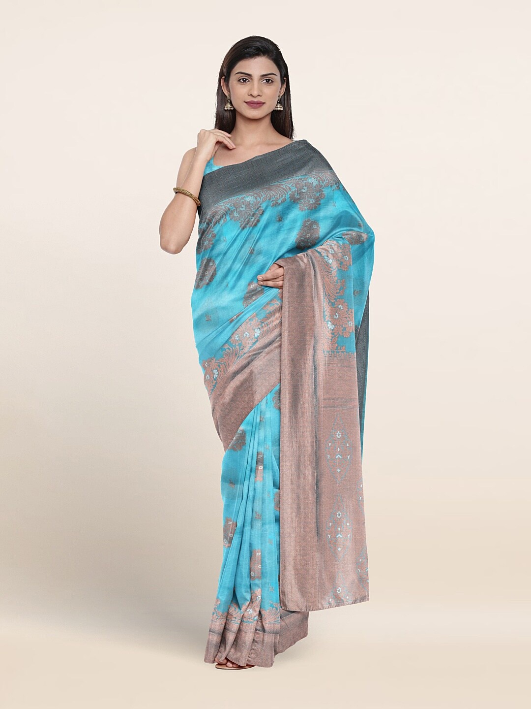 

Pothys Floral Motif Woven Design Zari Art Silk Saree, Blue