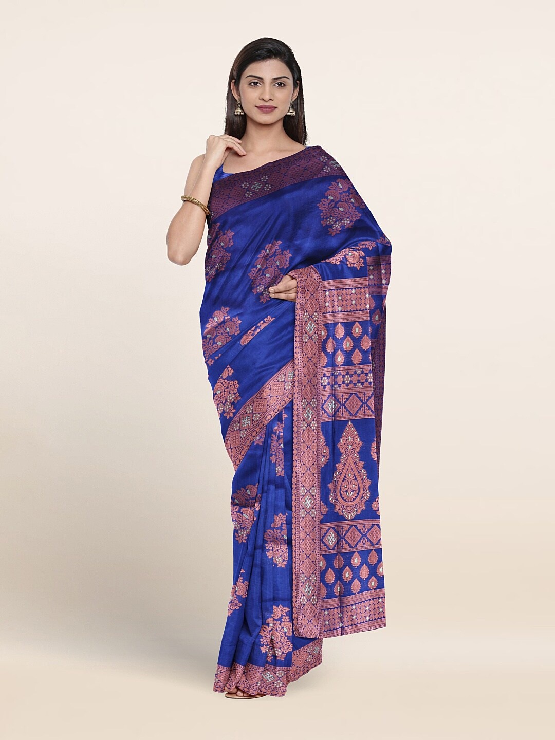 

Pothys Floral Motif Woven Design Zari Saree, Blue