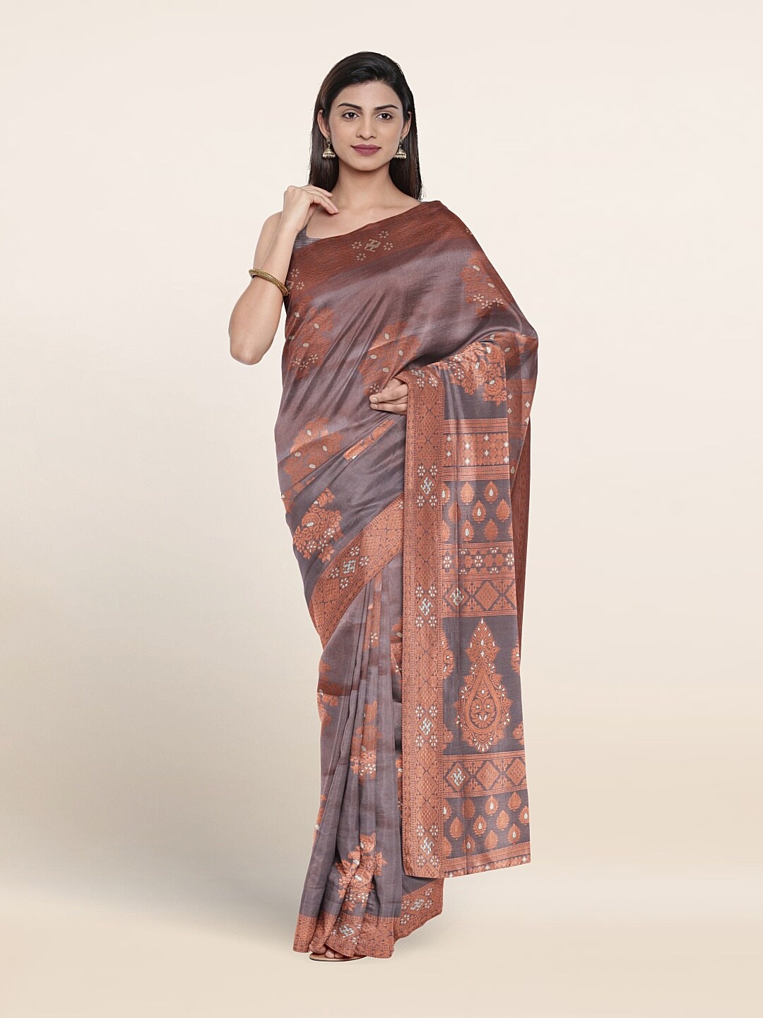 

Pothys Floral Motif Woven Design Saree, Grey