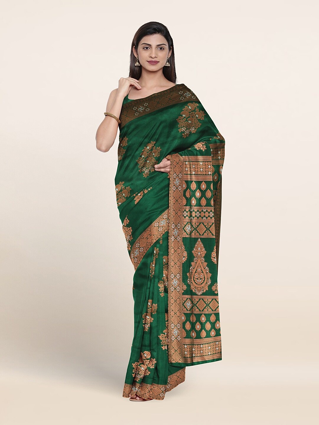 

Pothys Floral Motif Woven Design Zari Saree, Green