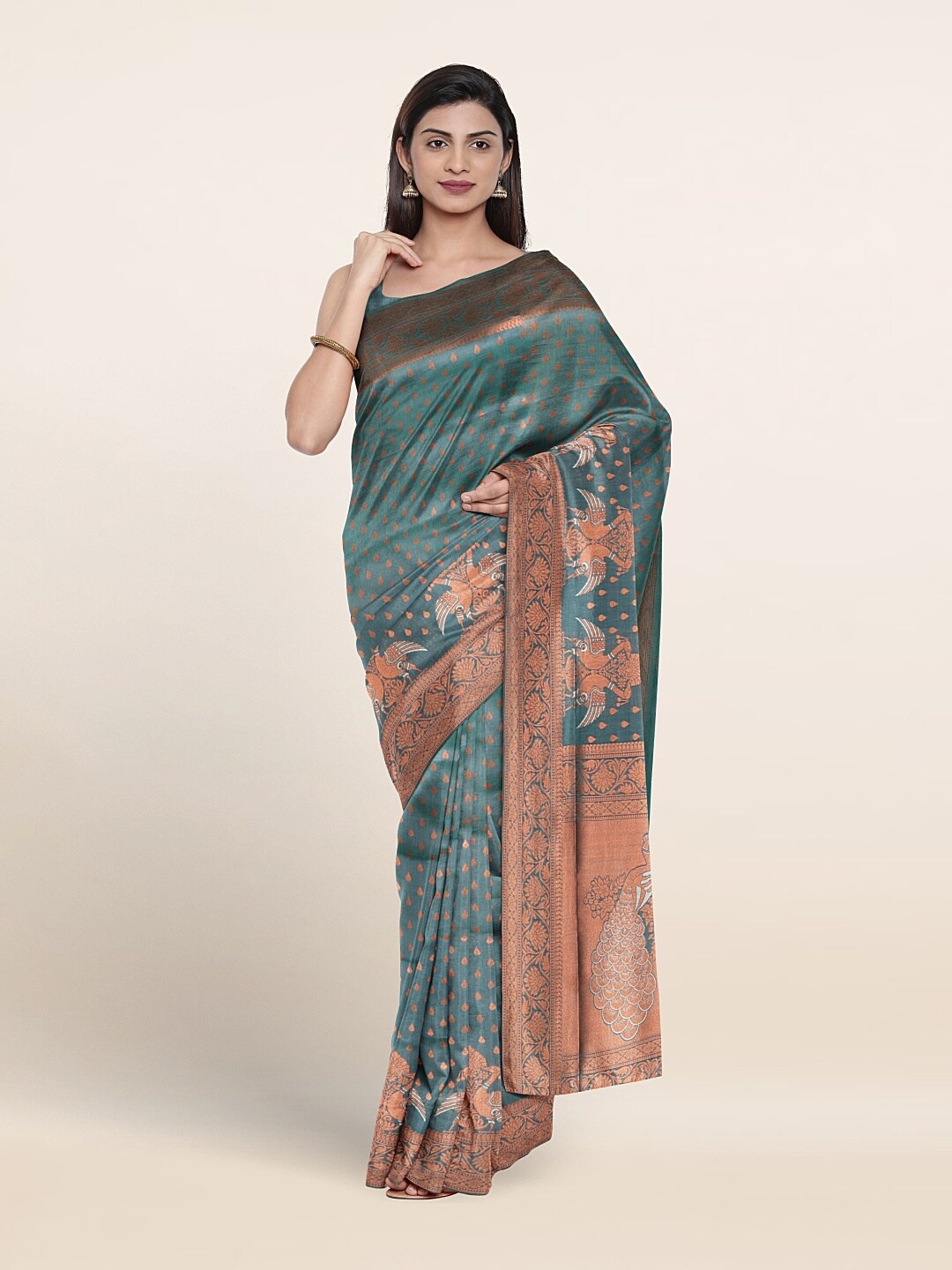 

Pothys Ethnic Motif Woven Design Zari Saree, Grey