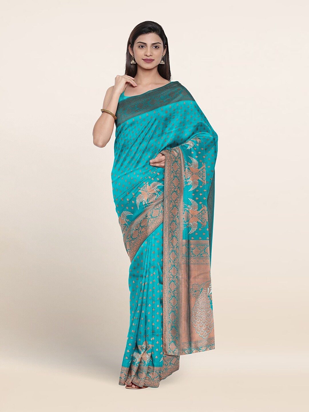 

Pothys Ethnic Motif Woven Design Zari Saree, Turquoise blue