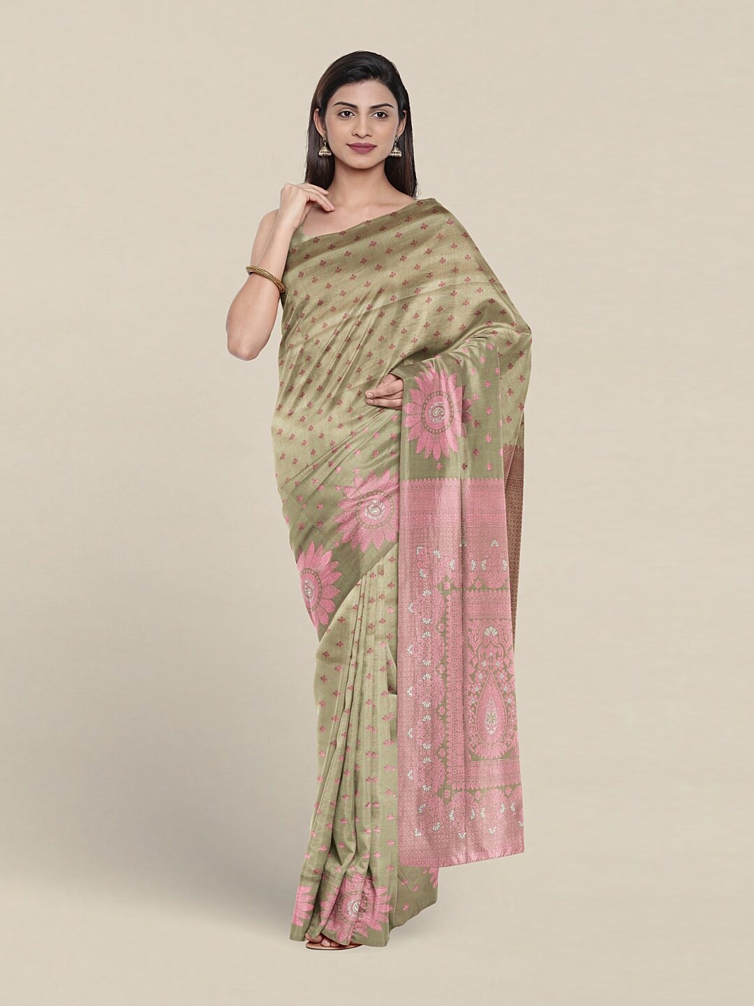 

Pothys Foloral Motif Woven Design Zari Saree, Green