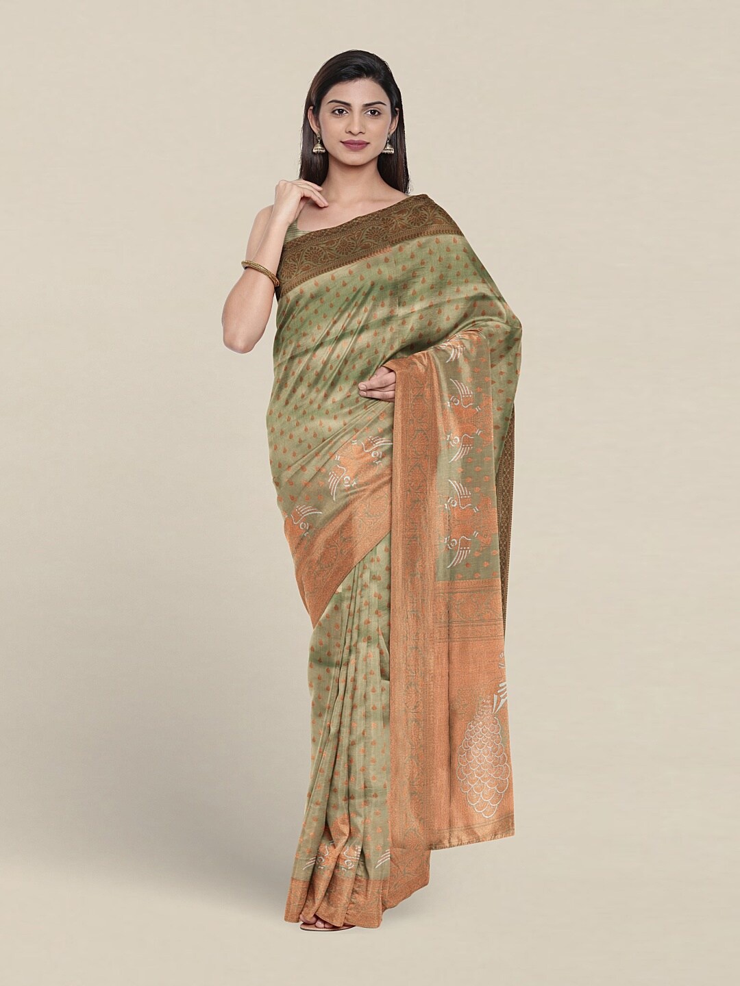 

Pothys Ethnic Motifs Woven Design Zari Art Silk Saree, Green