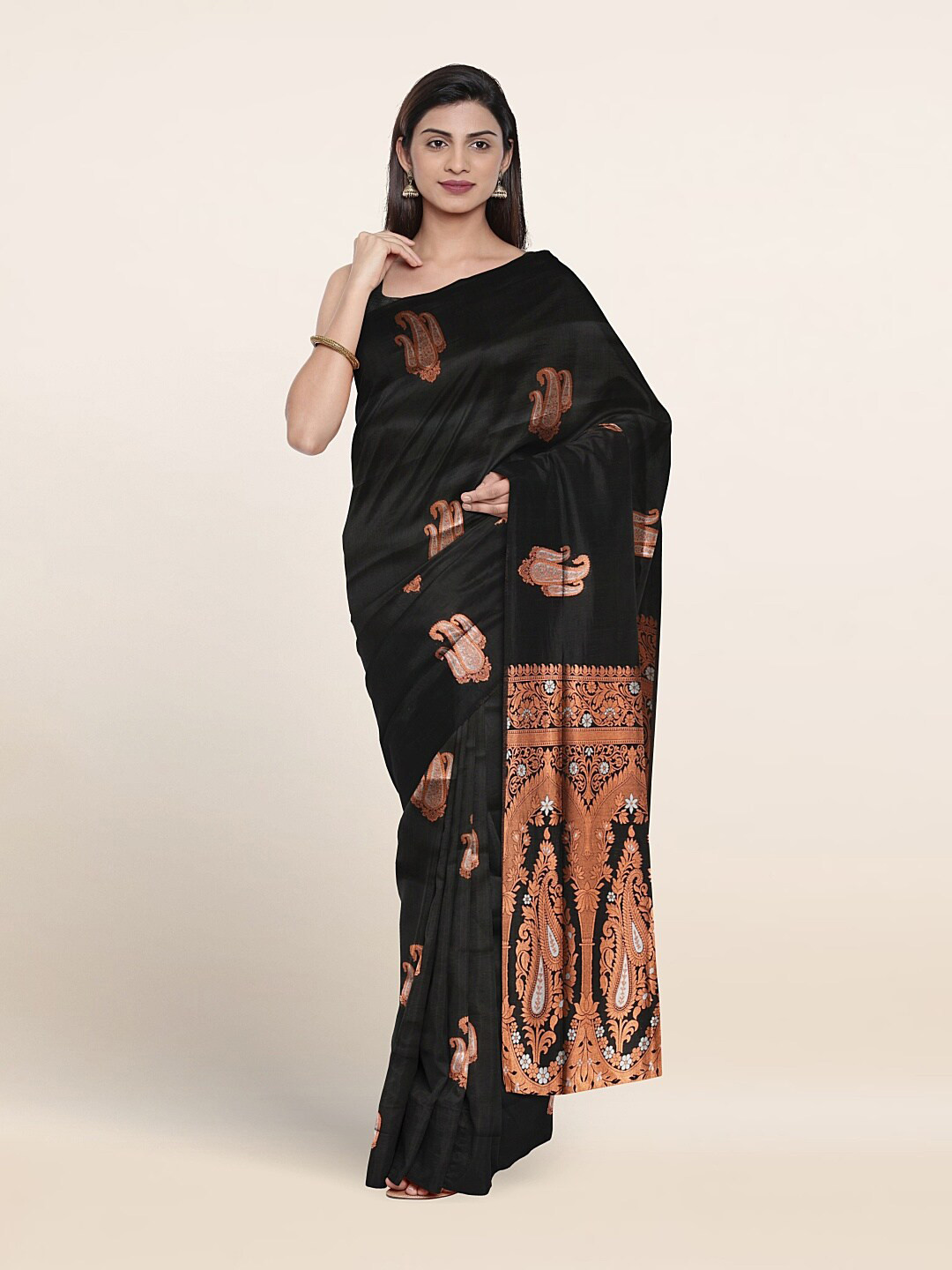 

Pothys Ethnic Motifs Woven Design Zari Art Silk Saree, Black