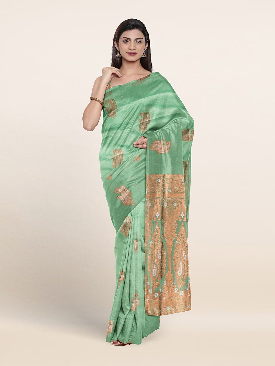 

Pothys Ethnic Motifs Woven Design Zari Art Silk Saree, Green