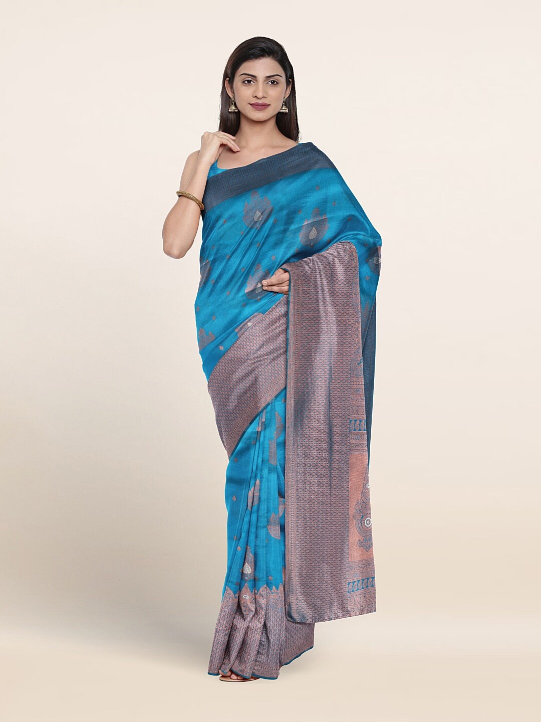 

Pothys Ethnic Motifs Woven Design Zari Art Silk Saree, Blue