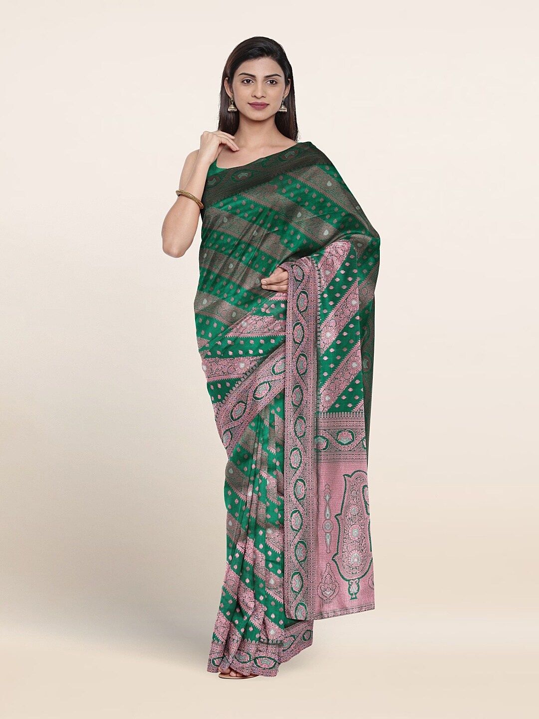 

Pothys Ethnic Motifs Woven Design Zari Art Silk Saree, Green