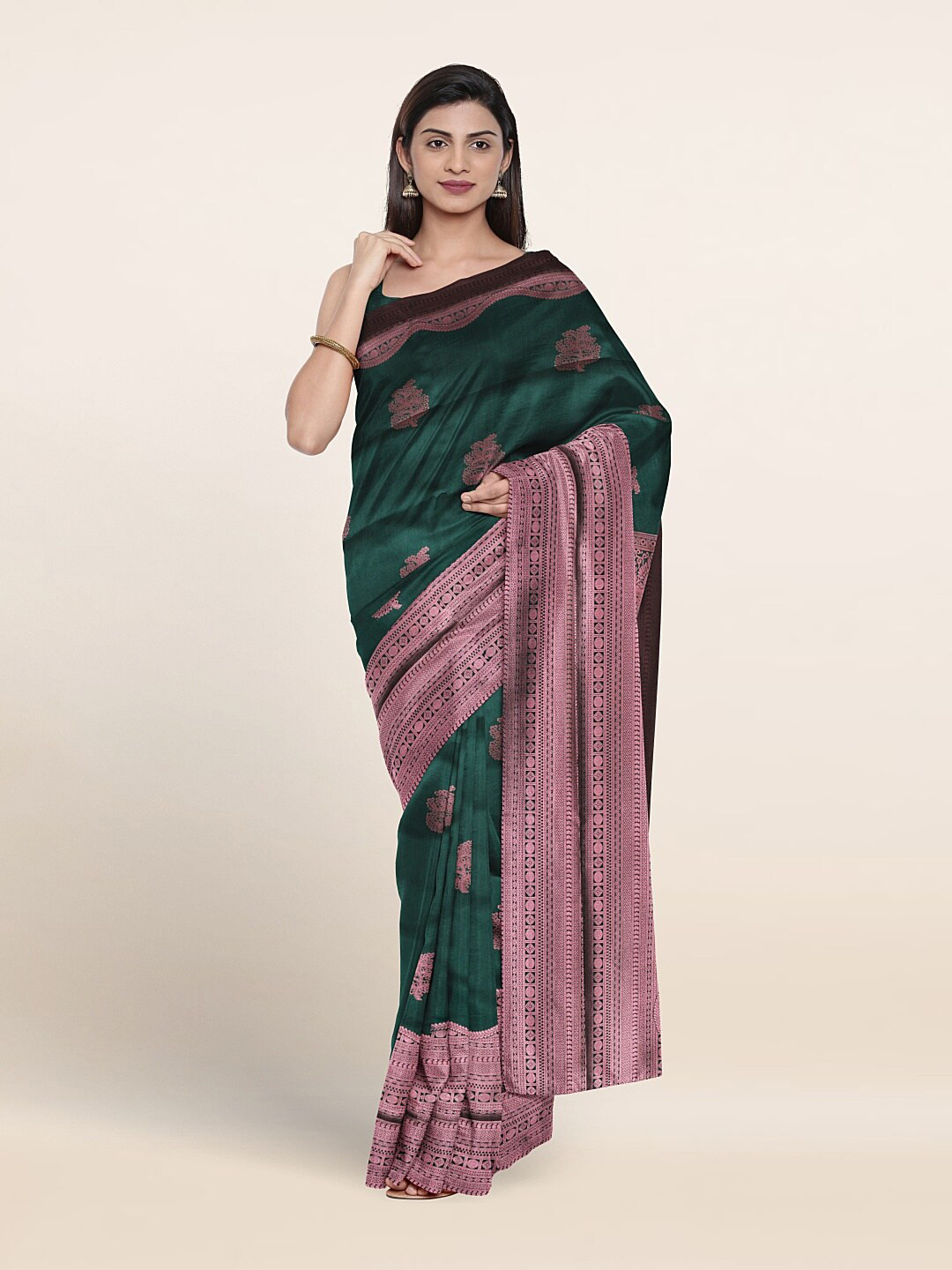 

Pothys Ethnic Motifs Woven Design Zari Art Silk Saree, Green