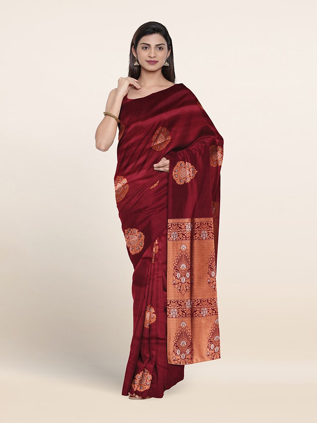 

Pothys Ethnic Motifs Woven Design Zari Art Silk Saree, Maroon