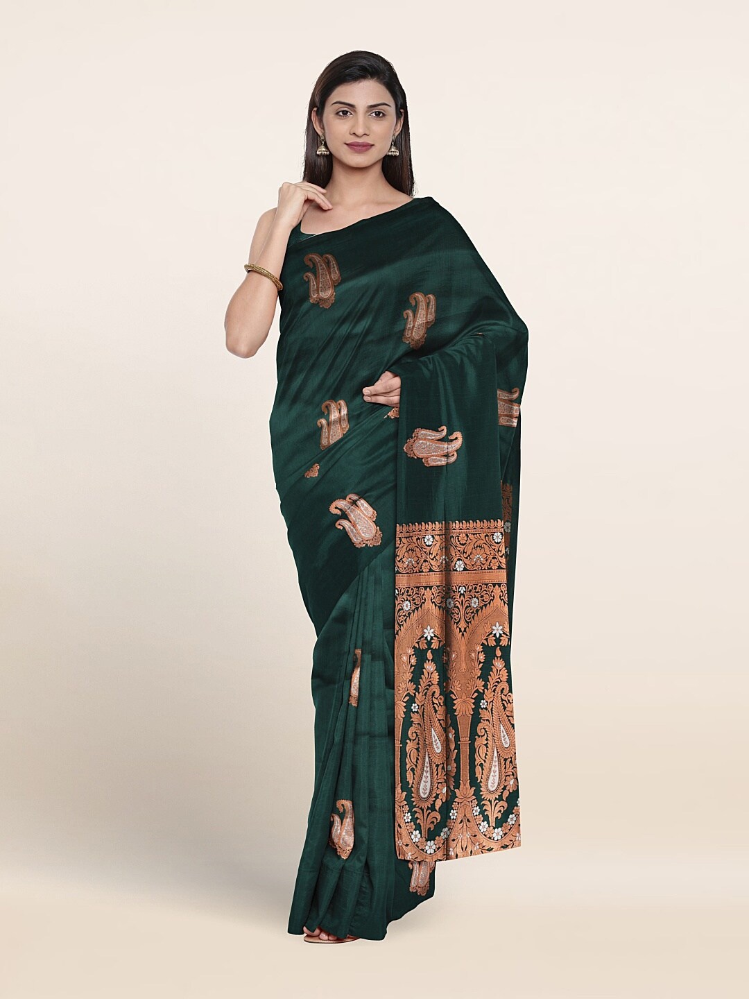 

Pothys Ethnic Motifs Woven Design Zari Art Silk Saree, Green