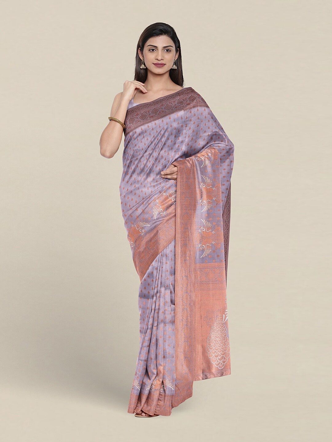

Pothys Ethnic Motifs Woven Design Zari Art Silk Saree, Lavender