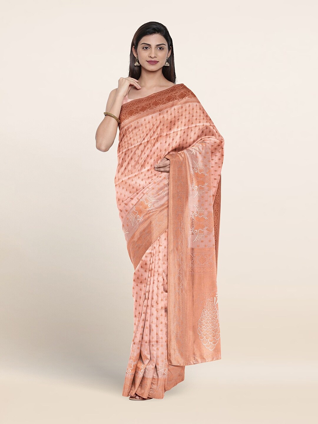 

Pothys Ethnic Motifs Woven Design Zari Art Silk Saree, Peach
