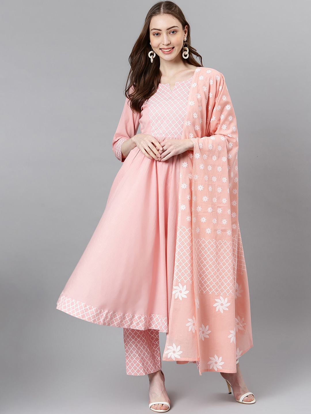 

Khushal K Women Cotton Kurta with Palazzos & Dupatta, Peach