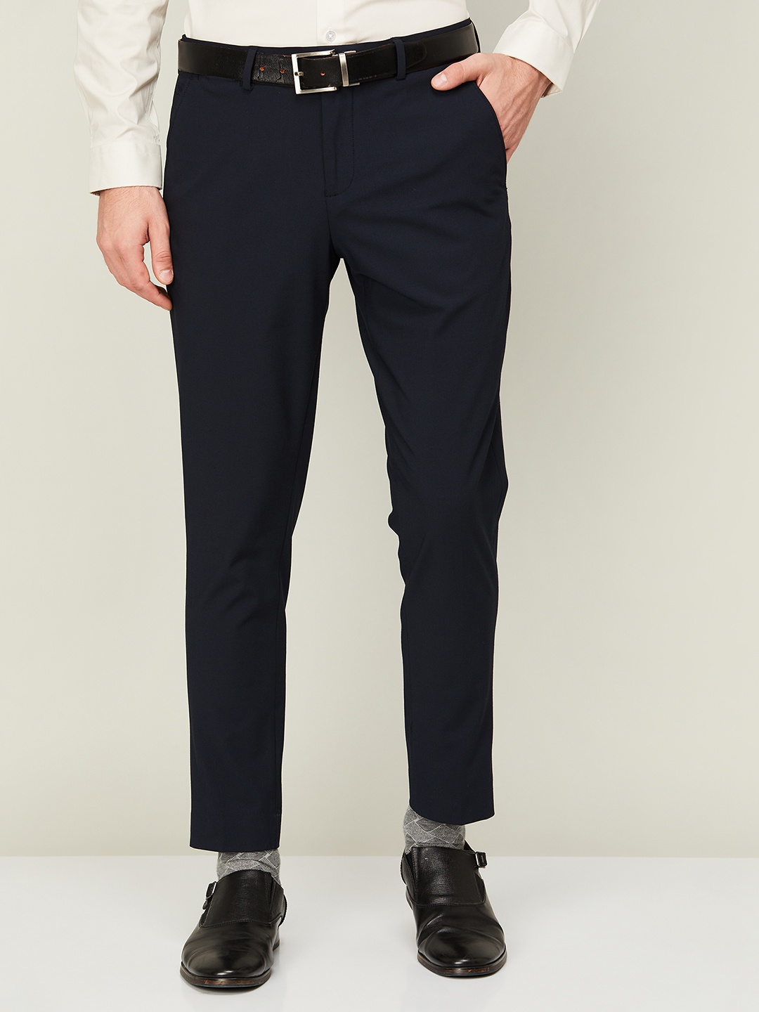 

CODE by Lifestyle Men Mid Rise Plain Trousers, Navy blue