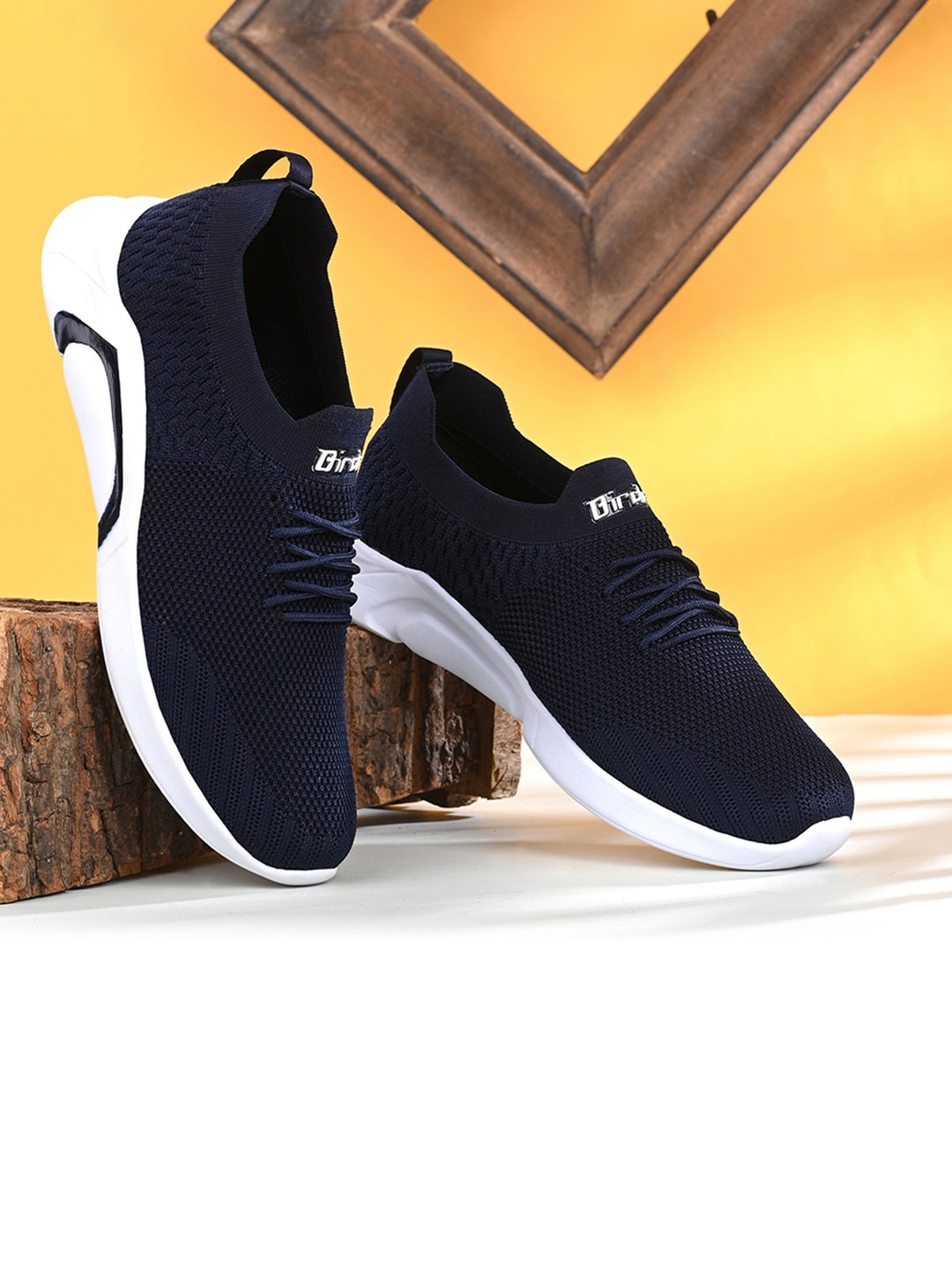 

BIRDE Men Woven Design Lace-Up Sneakers, Navy blue