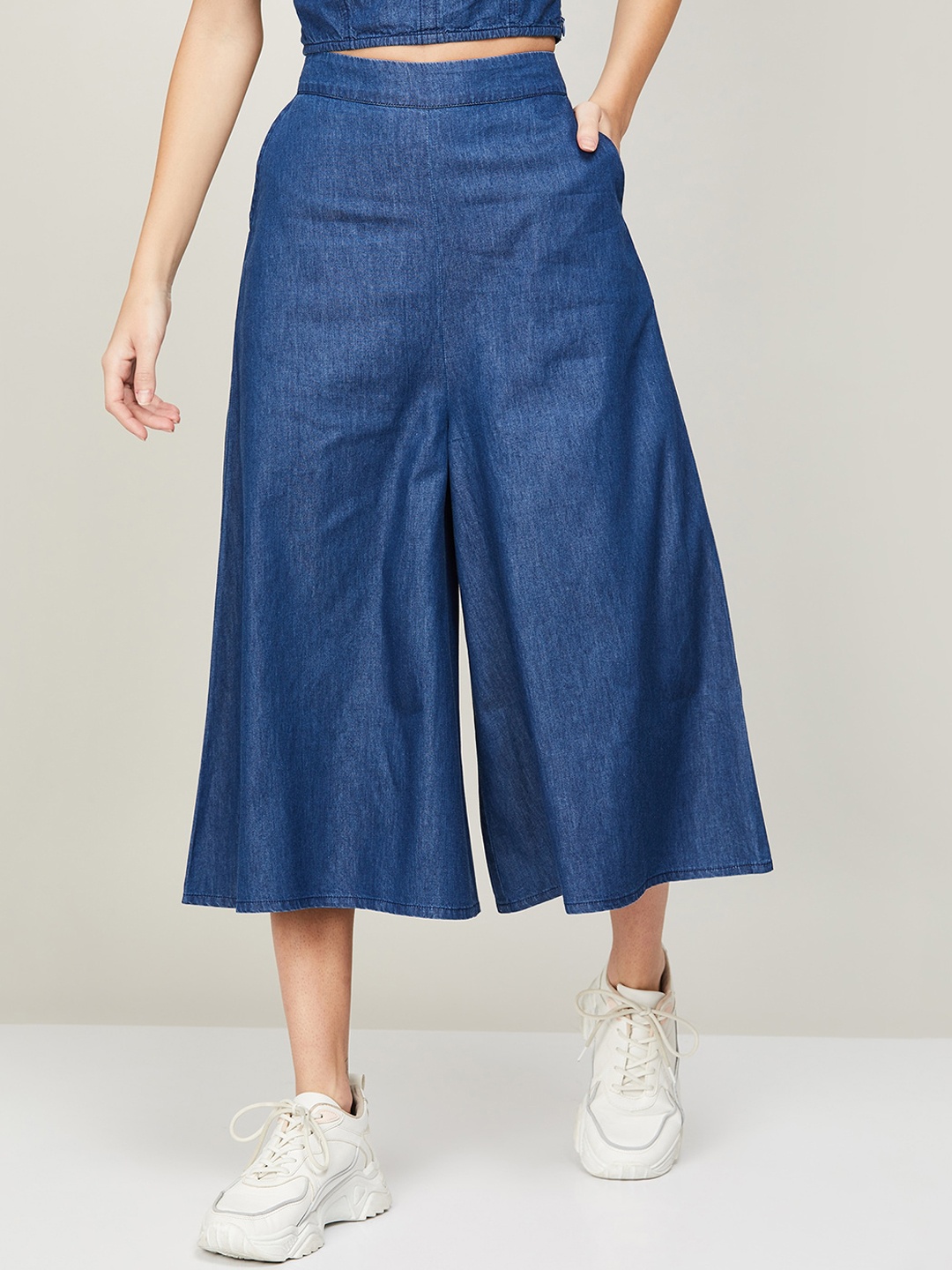 

Ginger by Lifestyle Women Three Quarter Length Pure Cotton Culottes Trousers, Blue
