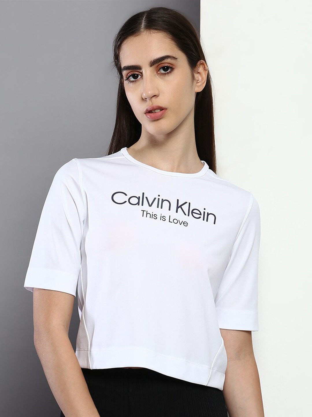 

Calvin Klein Jeans Typography Printed Crop Boxy T-shirt, White
