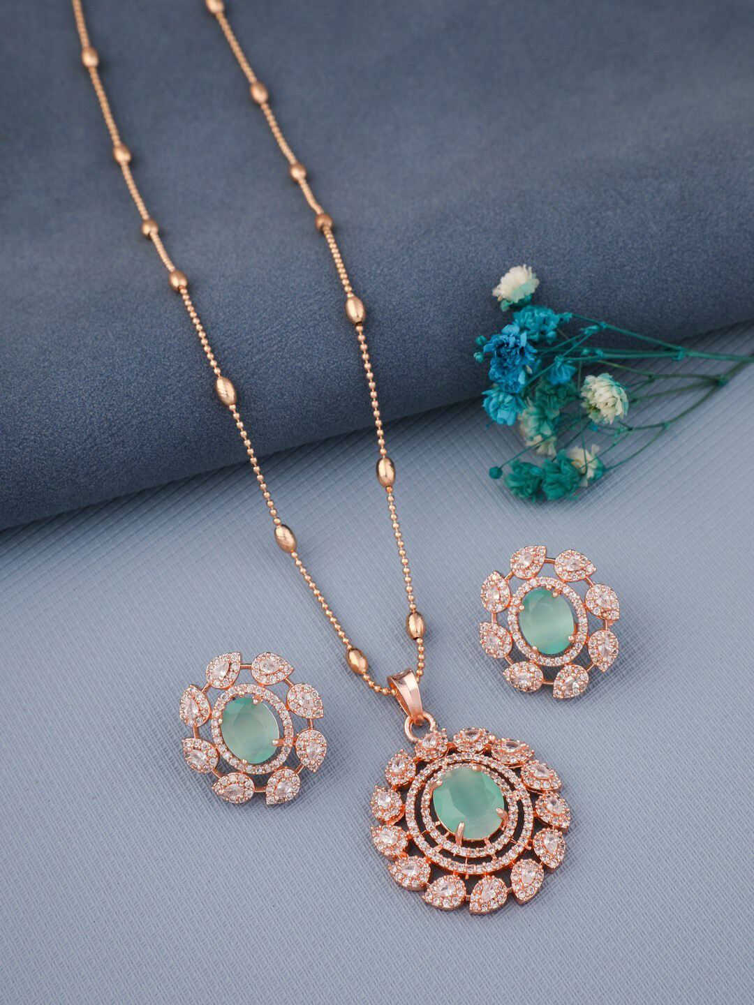 

Vita Bella Rose Gold Plated Jewellery Set, Sea green