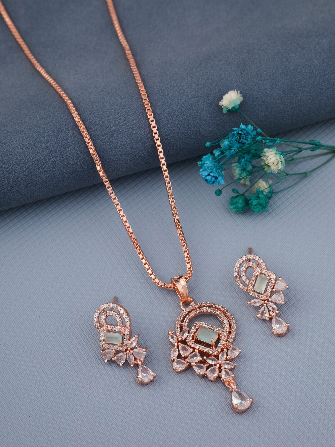 

Vita Bella Rose Gold Plated Jewellery Set, Sea green
