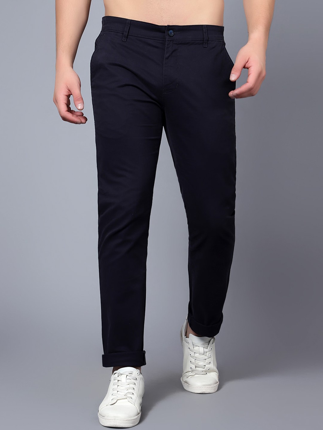 

Cantabil Men Mid Rise Easy Wash Cotton Chinos Trousers, Blue