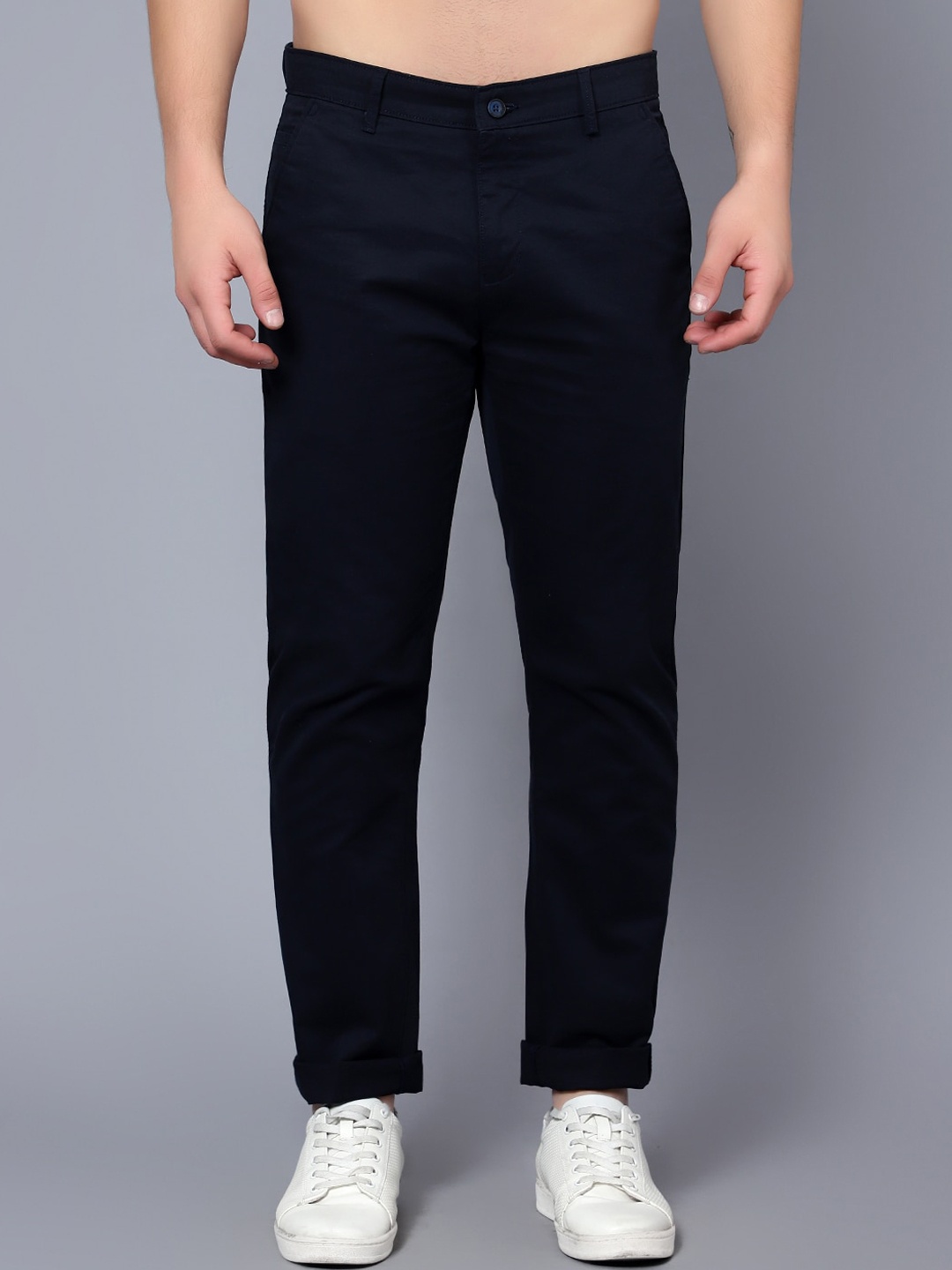 

Cantabil Men Mid Rise Easy Wash Cotton Chinos Trousers, Navy blue
