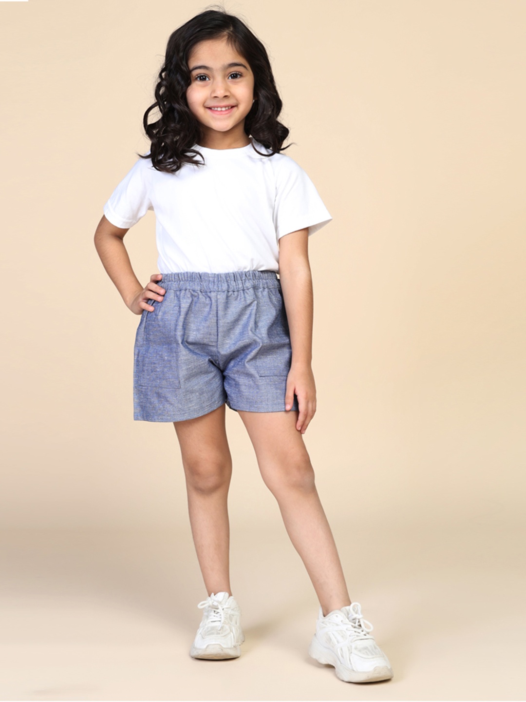 

Biglilpeople Girls Checked Printed Cotton Shorts, Blue