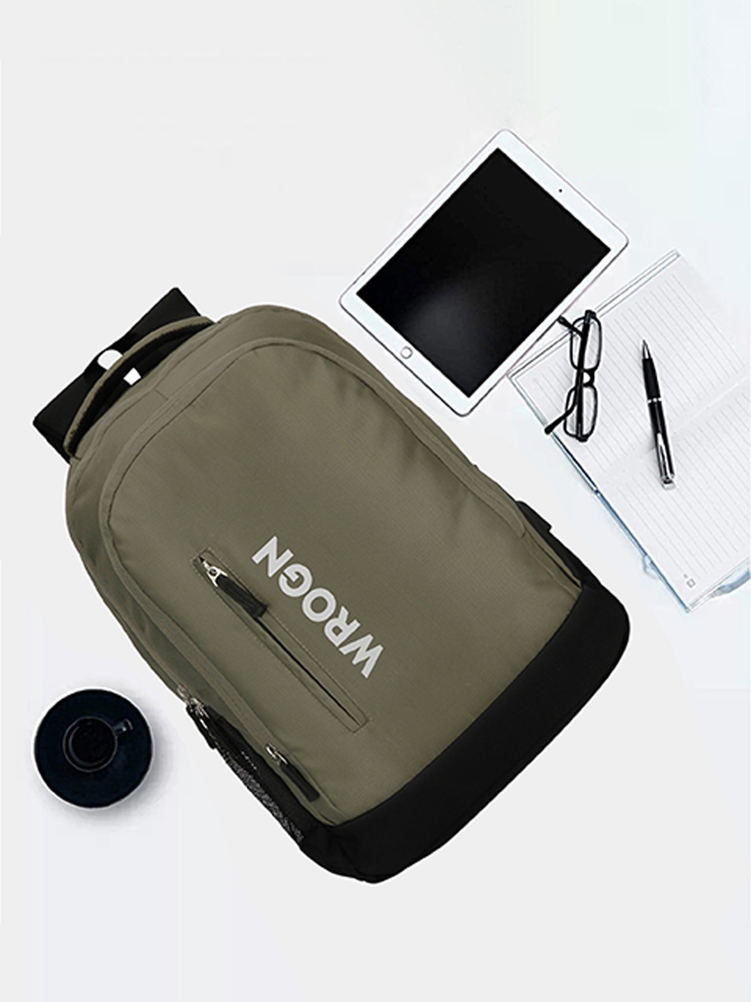 

WROGN Typography Backpack with USB Charging Port, Olive