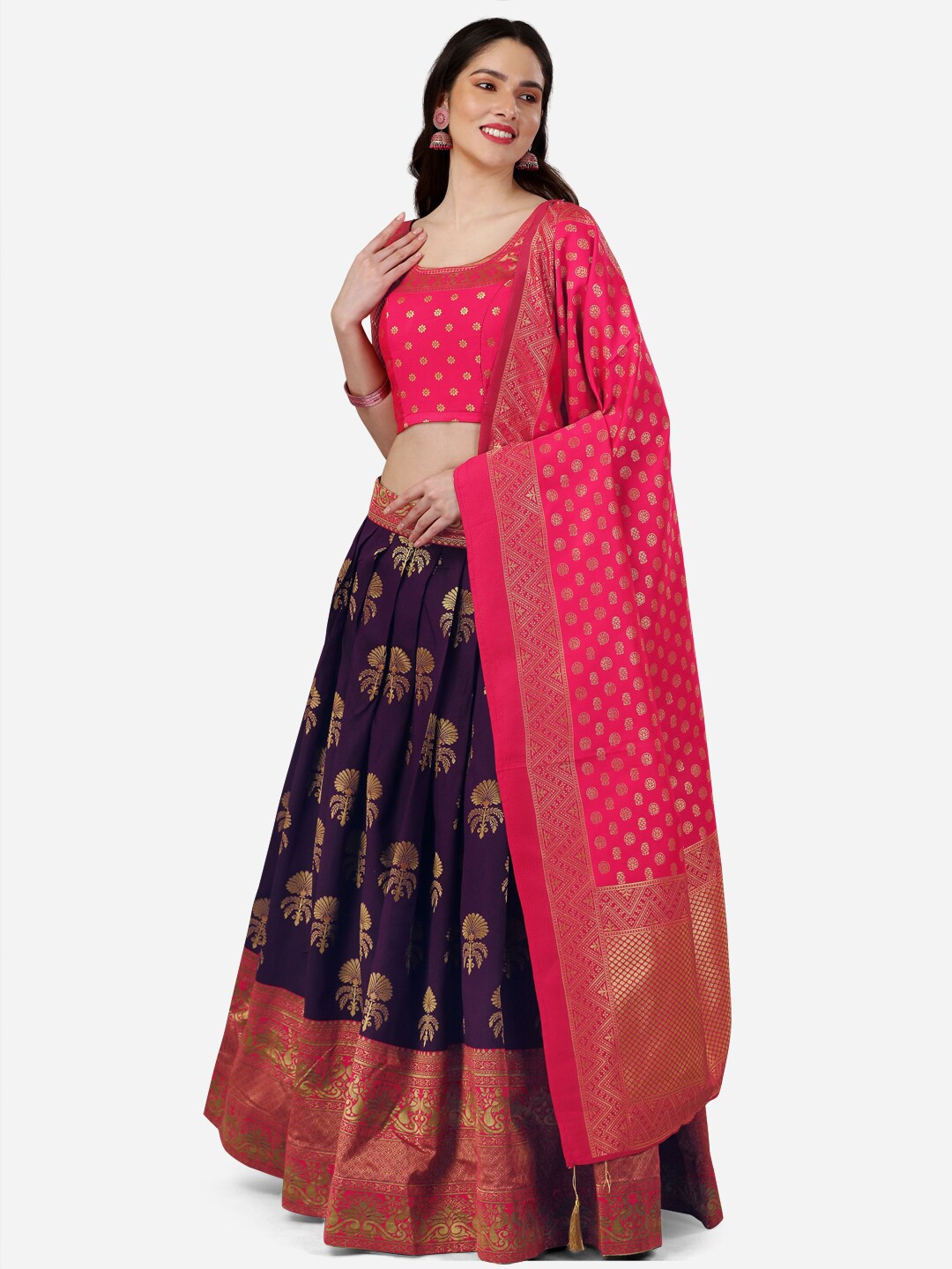 

Ethnic Yard Woven Design Silk Unstitched Lehenga & Blouse With Dupatta, Fuchsia