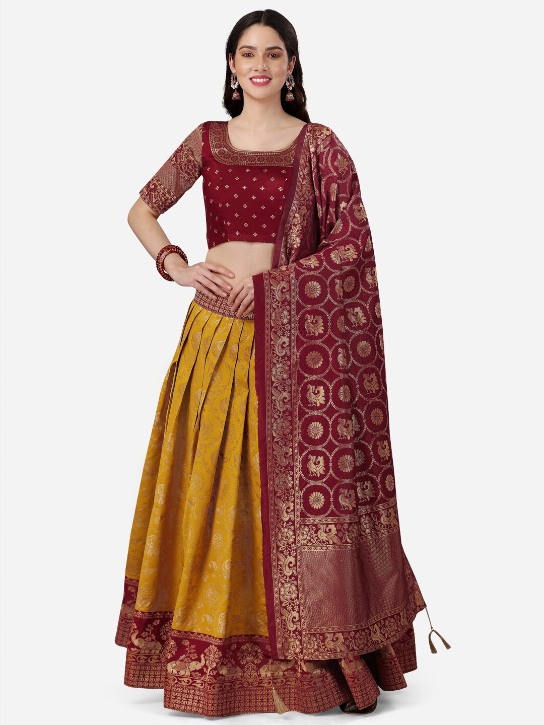

Ethnic Yard Woven Design Silk Unstitched Lehenga & Blouse With Dupatta, Maroon
