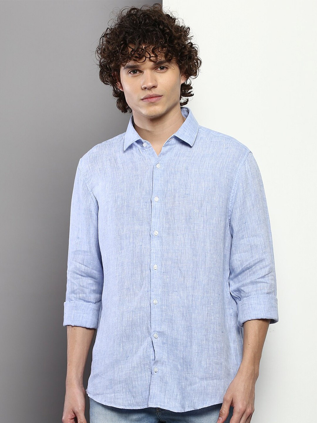 

Calvin Klein Jeans Spread Collar Linen Casual Shirt, Blue